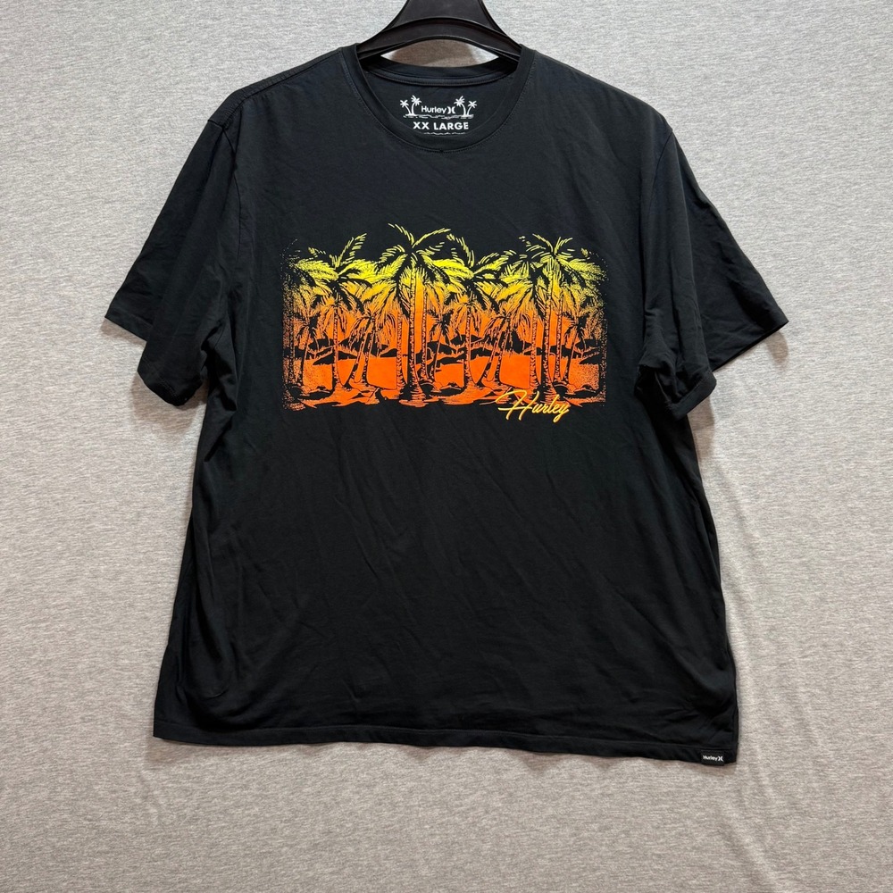 Hurley Graphic Surf T-Shirt Mens XXL Black Palm Tree Sunset Surf Skater Summer